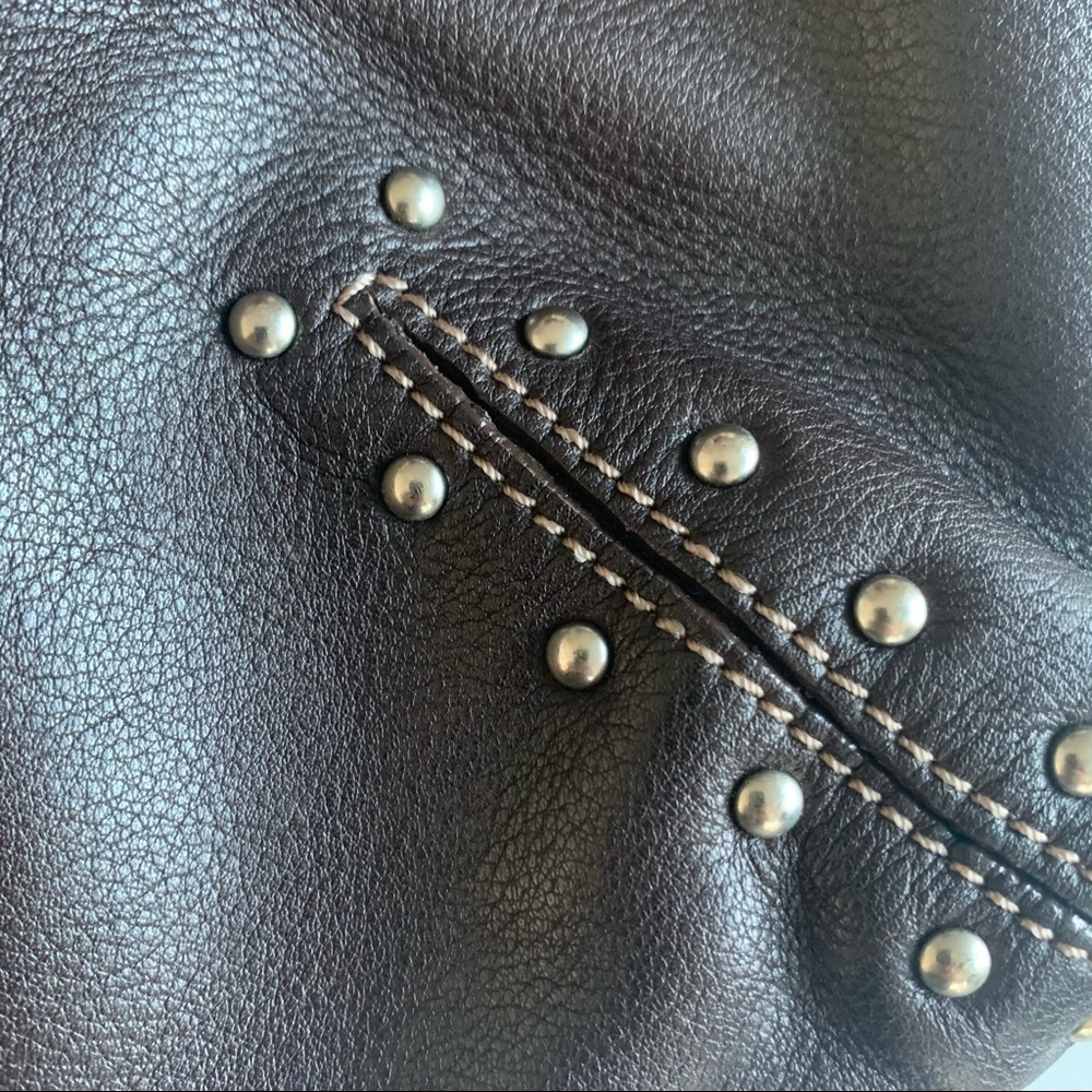PRÜNE Chocolate Brown Silver Studded Leather Tote - Picture 4 of 8
